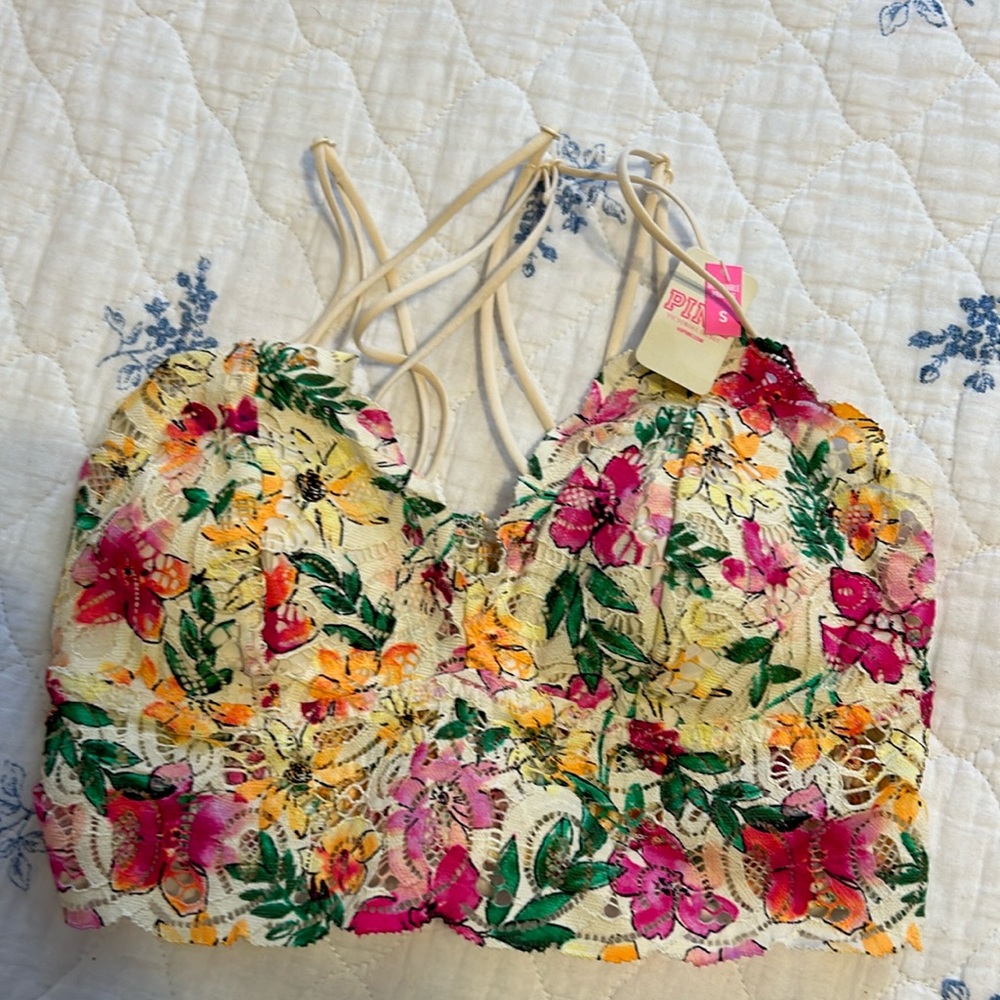 VS Pink Lace Watercolor Bralette